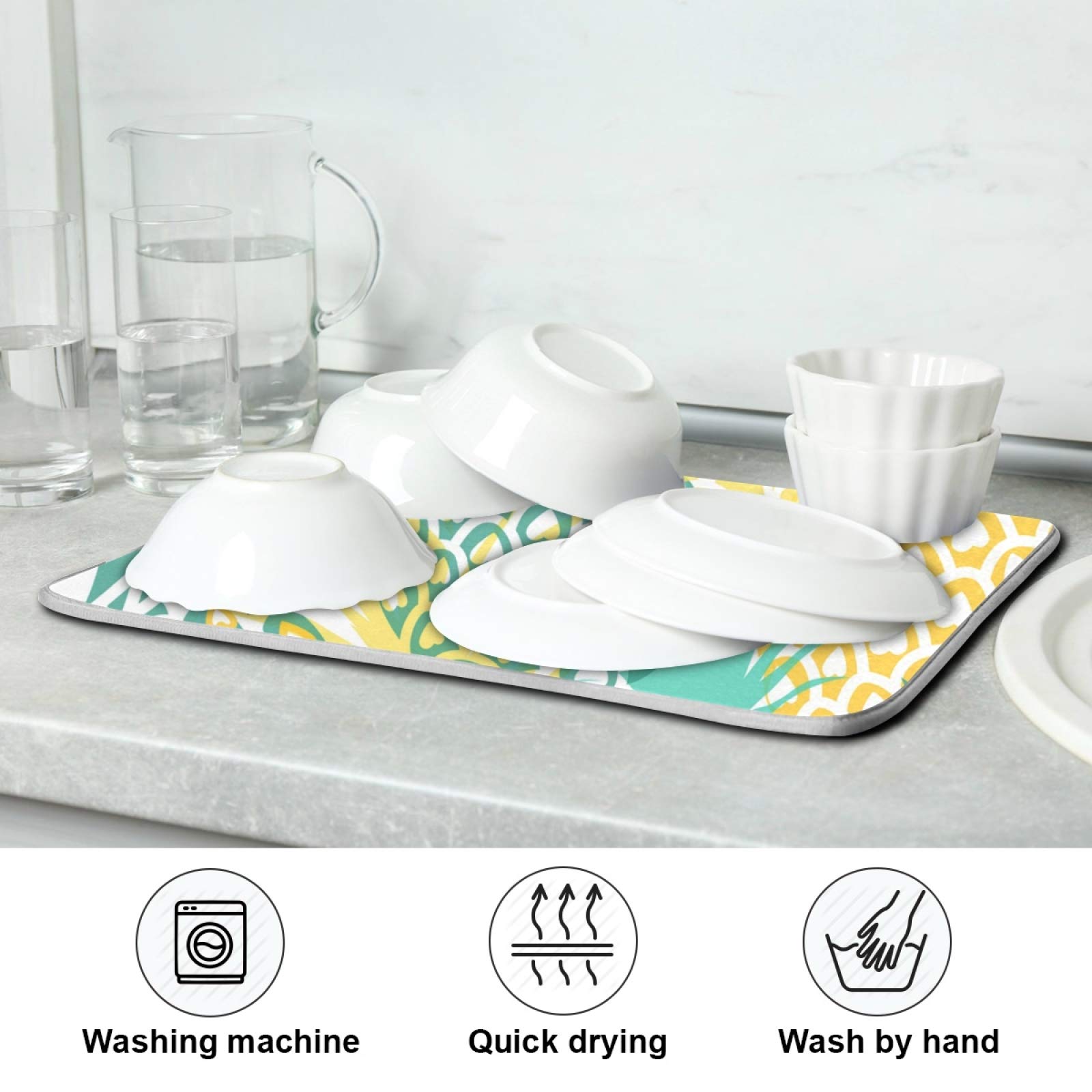 **Pineapple Dish Drying Mat - Absorbent, Heat Resistant & Reversible Kitchen Sink Mat (16