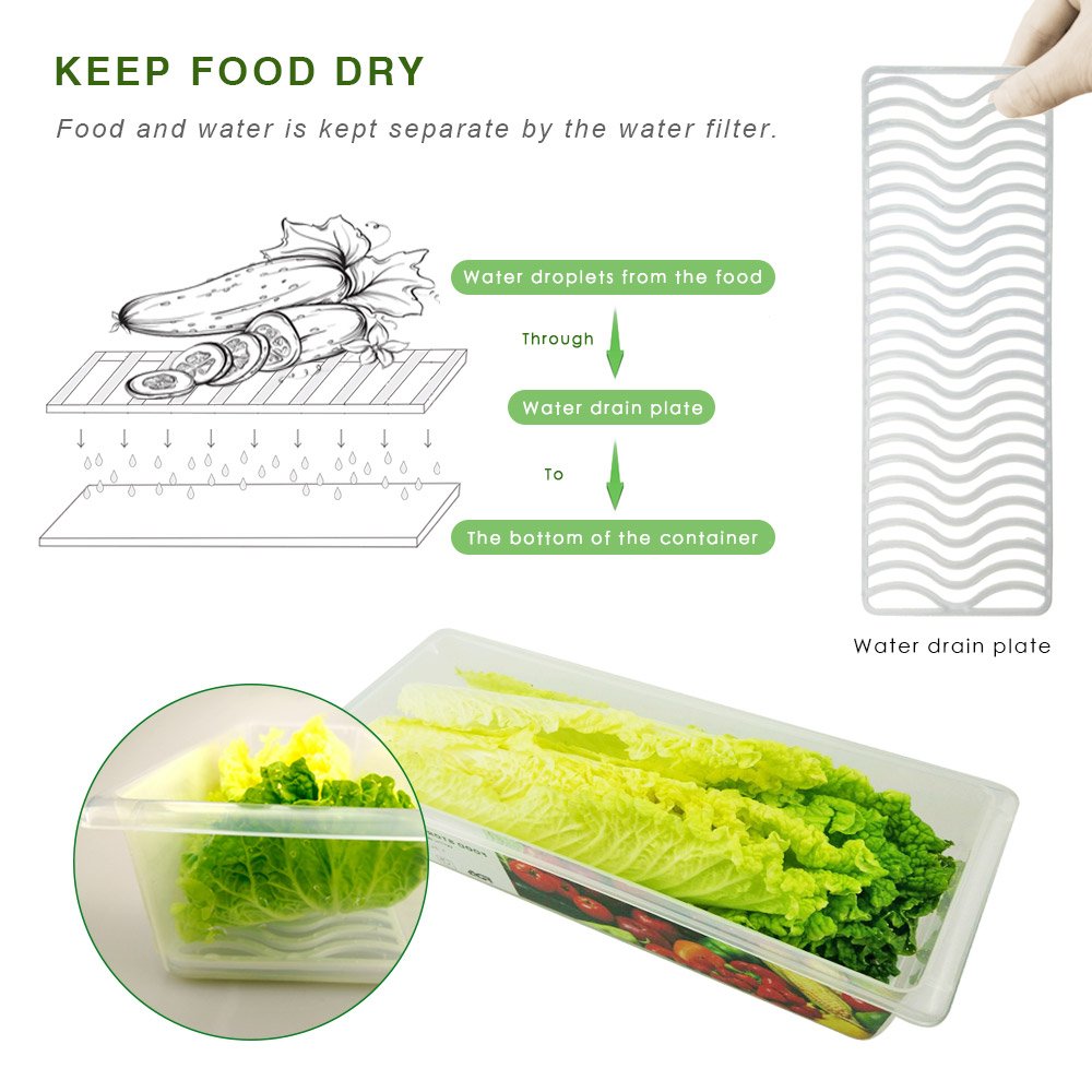 SILIVO 3-Piece Fridge Organizer with Lids & Draining Grid - 1.5L Food Storage Containers for Fresh Fruits, Vegetables, Cheese - Space Saving Kitchen Organization for Refrigerator, Pantry & Meal Prep