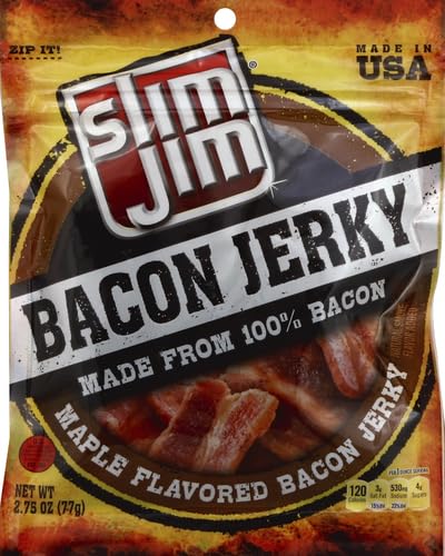 Slim Jim Bacon Jerky - Maple Flavor Meat Snacks (2.75 OZ) | High Protein, Low Carb Keto-Friendly Snack for School, Work, Travel & Outdoor Activities | Gluten-Free On-the-Go Food for Adults & Kids