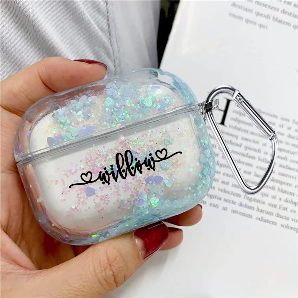 Custom Blue Glitter AirPods Pro Case with Keychain - Liquid Quicksand Protective Cover for AirPods 3 - Personalized Name Engraving Gift for Men & Women - Perfect for Travel, Workouts, and Everyday Use