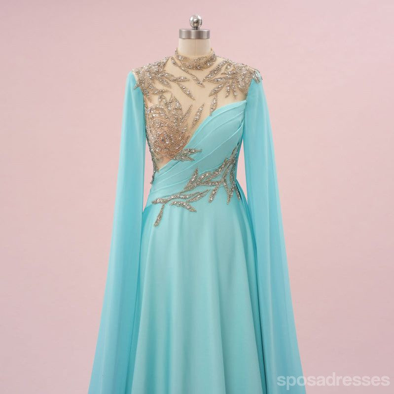 Elegant Blue A-Line Long Sleeve Maxi Party Prom Evening Dress for Women - Formal Gowns for Homecoming, Wedding Guest & Special Occasions