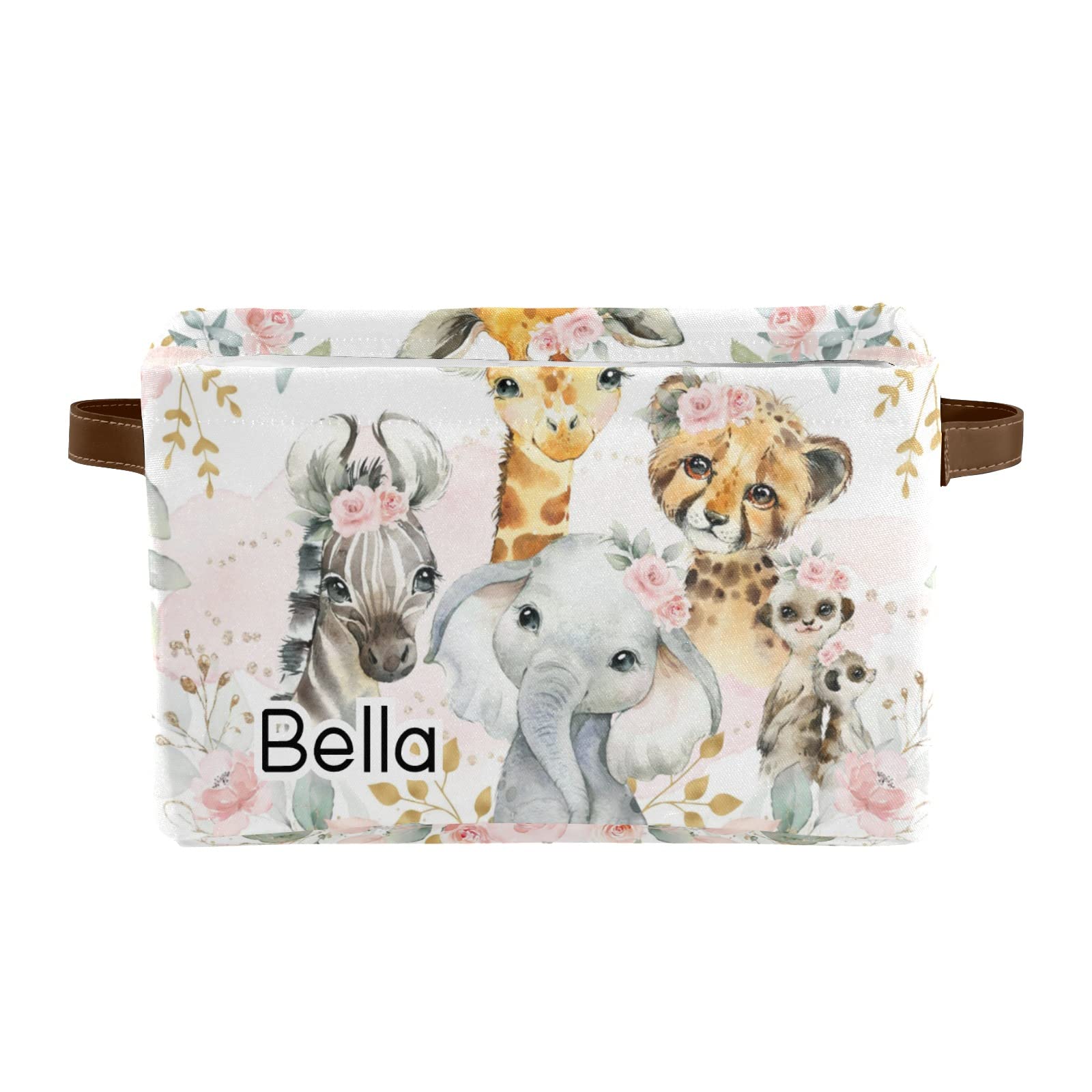 Personalized Lovely Giraffe Elephant Storage Basket with Name - 4 Pack Rectangular Storage Bin for Home, Kitchen, Nursery & Playroom Organization
