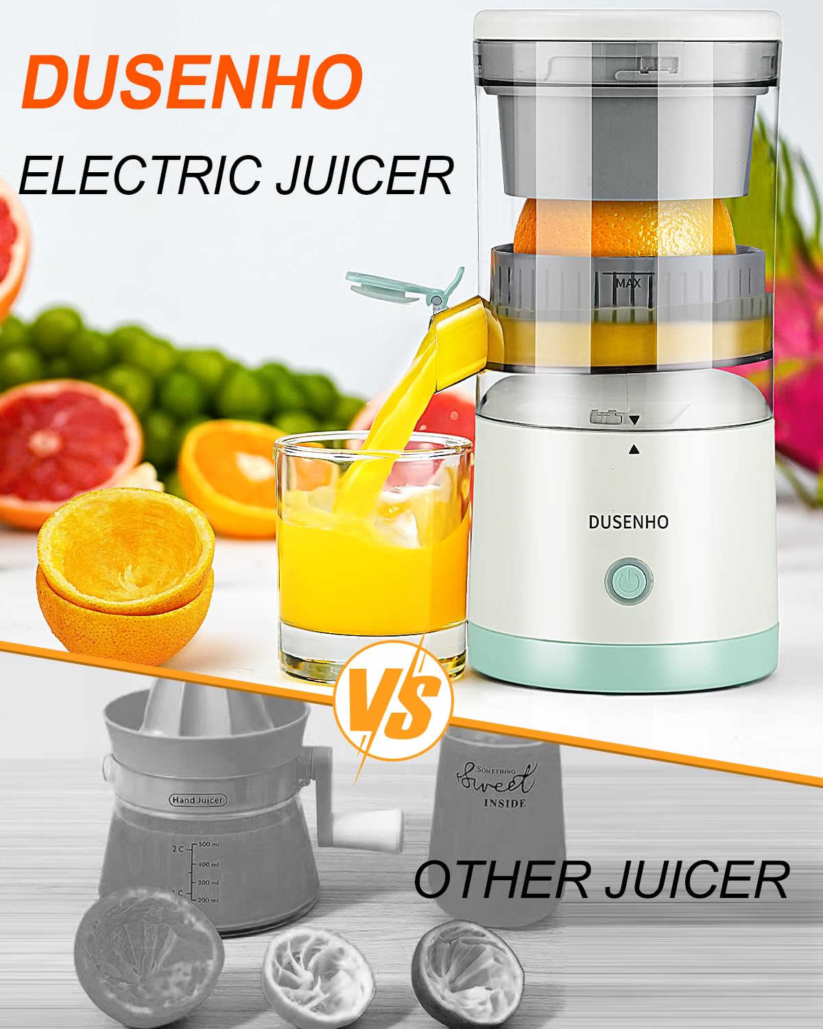 Rechargeable Electric Citrus Juicer - USB-Powered Portable Juicer Machine with Cleaning Brush for Oranges, Lemons & Limes | Perfect for Home, Kitchen, Camping & Travel
