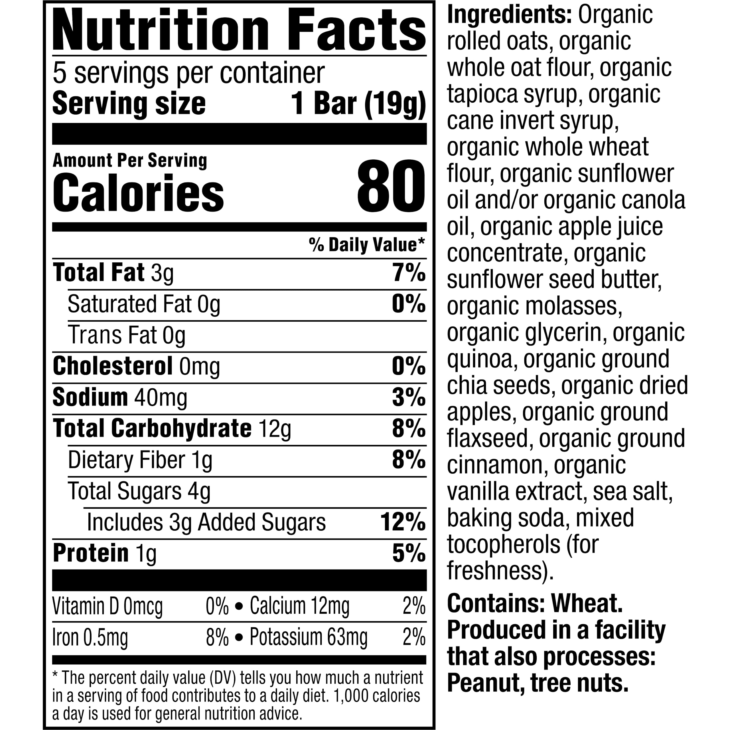 Organic Toddler Snack Bars - Apple Cinnamon (5 Pack) for Healthy Breakfast On-the-Go