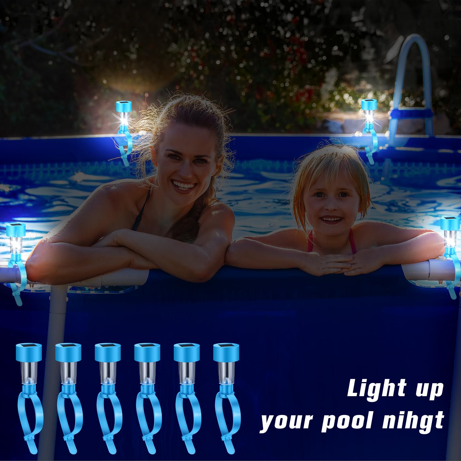 12 Pack Waterproof Solar Pool Lights - Warm White LED Above Ground Pool Lights for Night Swimming, Outdoor Decor, Trampoline & Frame Pool Decoration | Solar Powered, Energy Efficient, Weather Resistant for Backyard, Garden & Patio Use