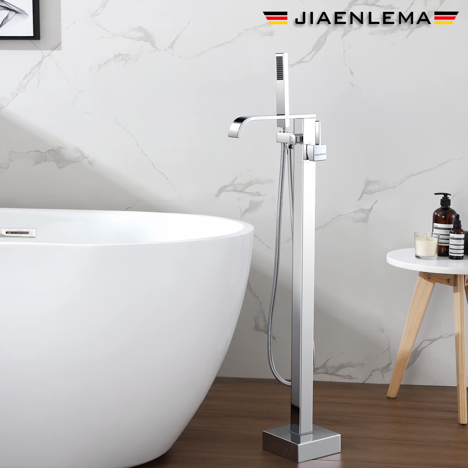Freestanding Bathtub Faucet Set - Polished Chrome Floor Mount Tub Filler with Single Handle & 59