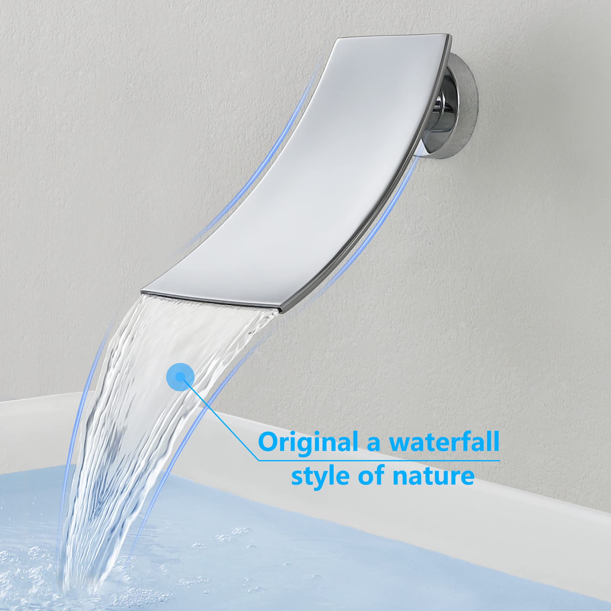 SKOWLL Polished Chrome Waterfall Bathroom Faucet - Wall Mount Vessel Sink Faucet with Single Handle & Independent Switch - Perfect for Modern Vanity & Spa Bathroom Decor