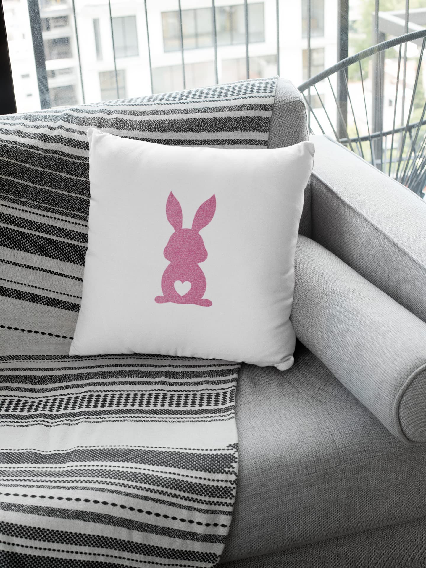 Easter Bunny Iron On Transfer - Bunny Heart Tail DIY Craft for Easter Shirts, Kids Gifts & Applique Patches | Quick 5-Minute Application on Navy Fabric | Perfect for Easter DIY Projects, Kids' Clothing & Holiday Decorations