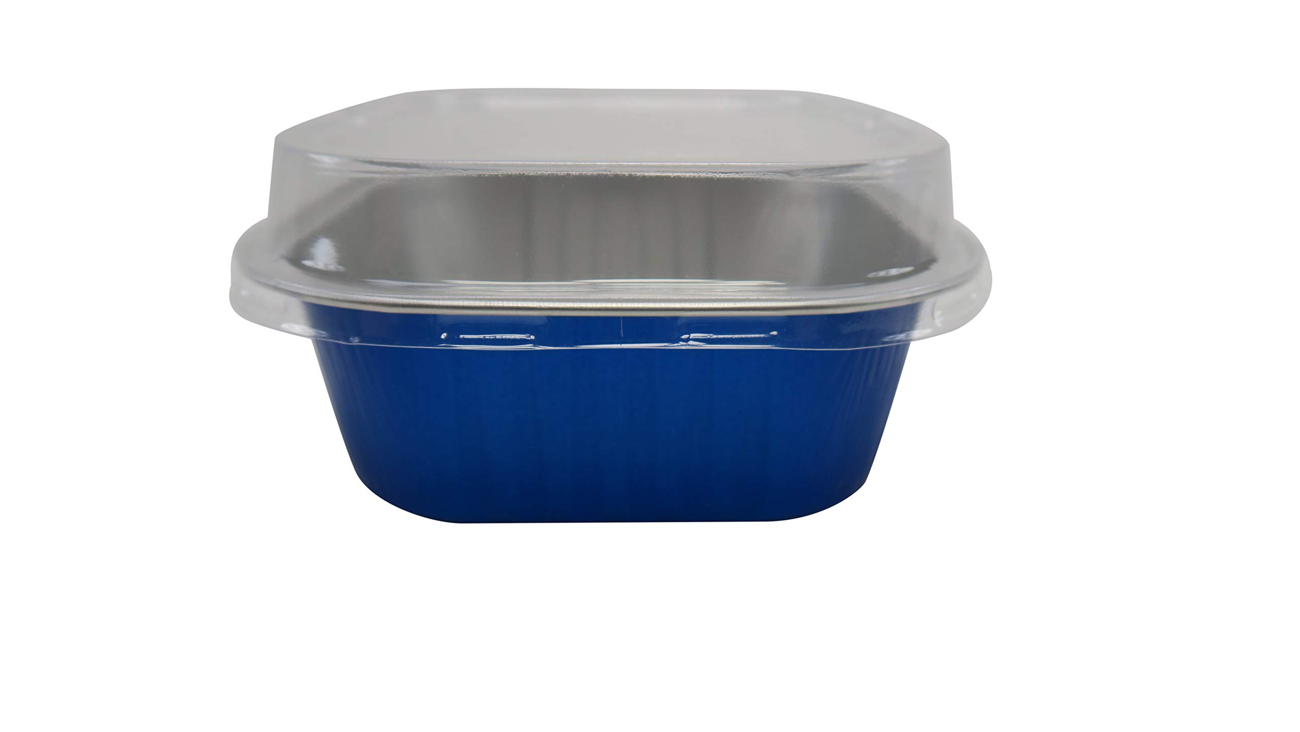 KitchenDance 4 Inch Square Baking Pan with Snap-On Lid - 8 oz Aluminum Food Container - Oven, Freezer & Microwave Safe - Perfect for Catering, Restaurants, Bakeries & Home Kitchens - Great for Meal Prep, Desserts & Leftovers Storage - A6 (1000, Blue)