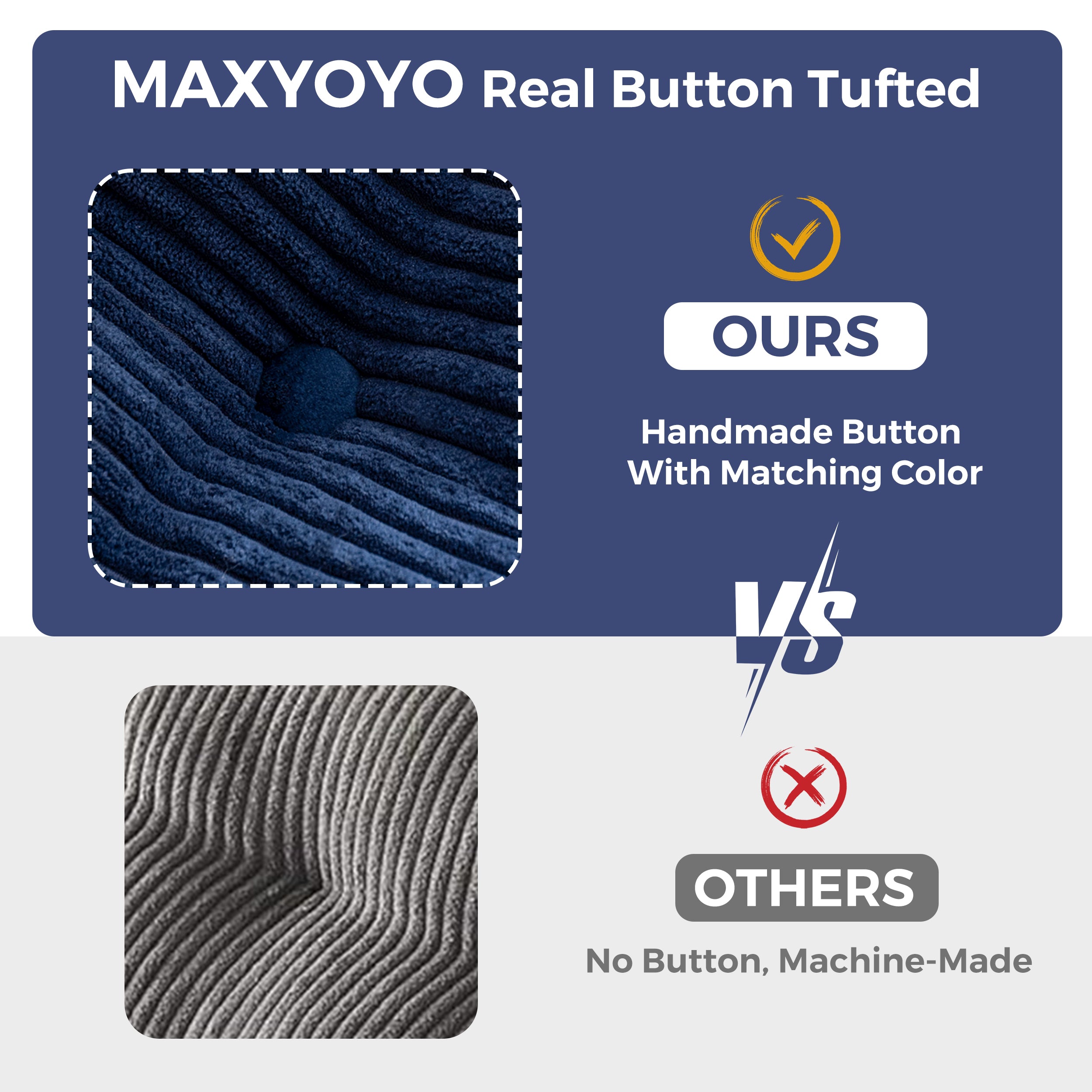 MAXYOYO Premium Bean Bag Chair for Adults - Soft Upholstered Floor Sofa with Armrests, Tufted Cushion & Backrest, Easy Assembly Sofa in A Box - Large Comfortable Bean Bag Couch for Bedroom, Living Room, Dorm, Office & Game Room - Navy Blue