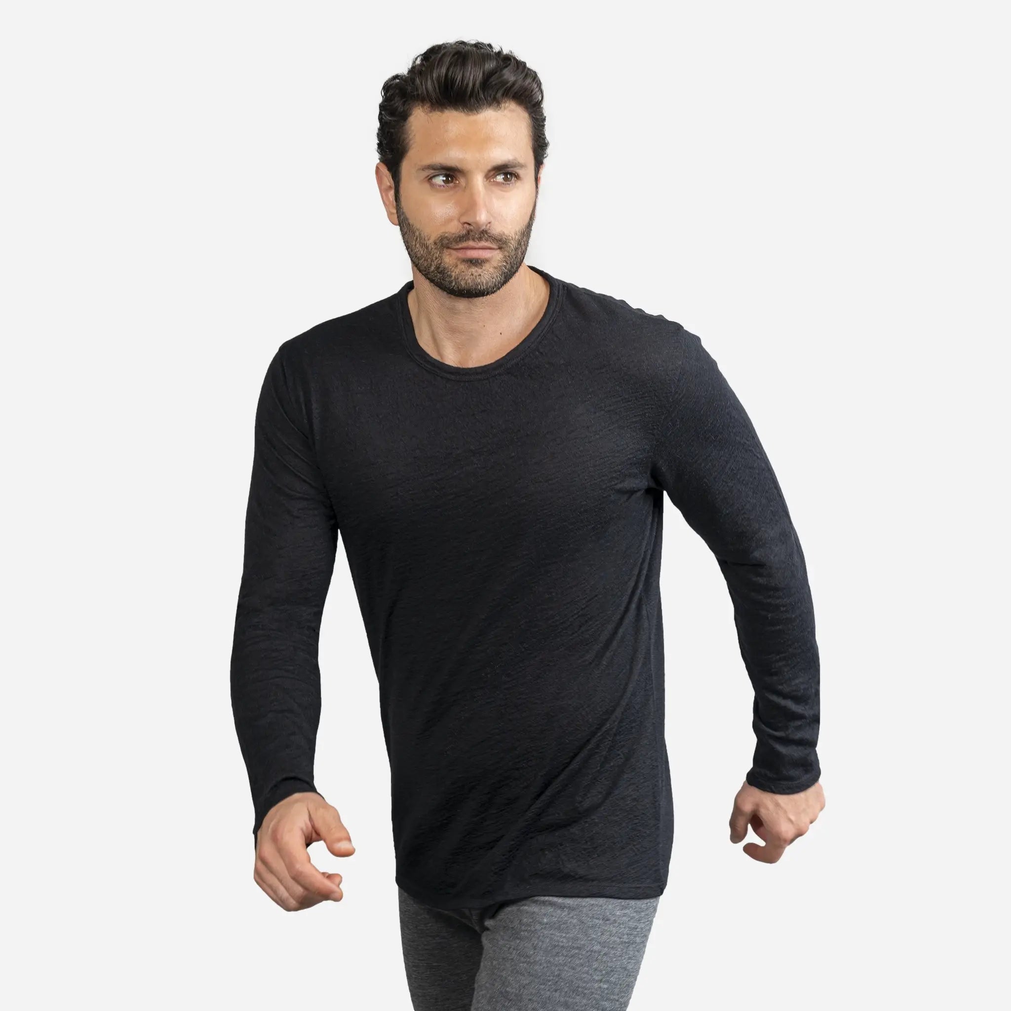 Premium Men's Alpaca Wool Long Sleeve T-Shirt - 160 Ultralight Thermal Base Layer for Hiking, Camping & Winter Outdoor Activities