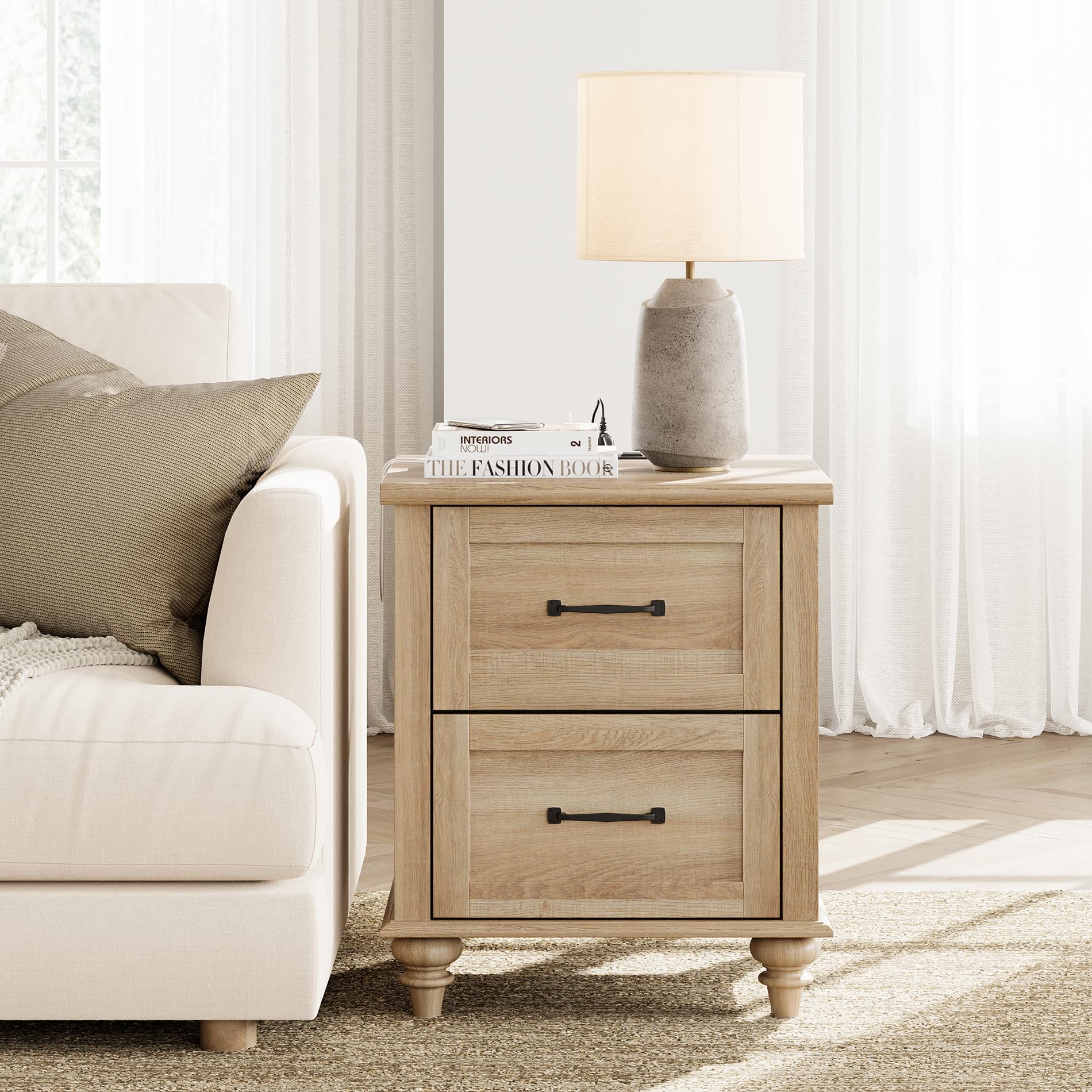 WAMPAT 2-Piece Wooden Dresser and Nightstand Set - 6-Drawer Oak Bedroom Furniture with Metal Handles & Charging Station | Farmhouse Style Dresser & Nightstand for Bedroom Storage & Organization