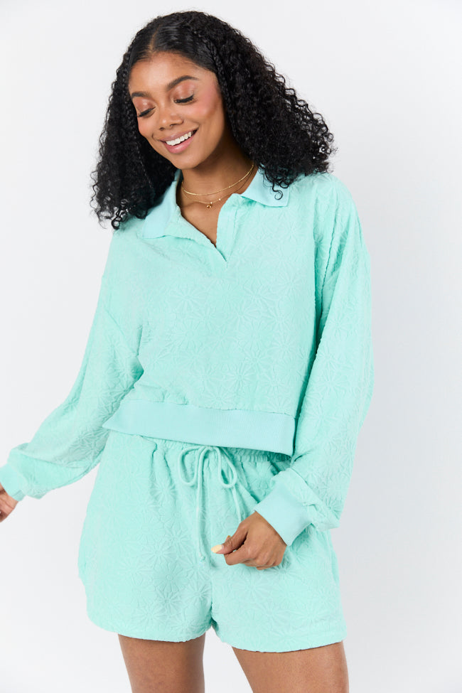Hammock Haven Mint Green Textured Terry Knit Lounge Set - Soft Cotton Sleepwear & Loungewear for Women - Perfect for Relaxing at Home, Spa Days, and Cozy Evenings