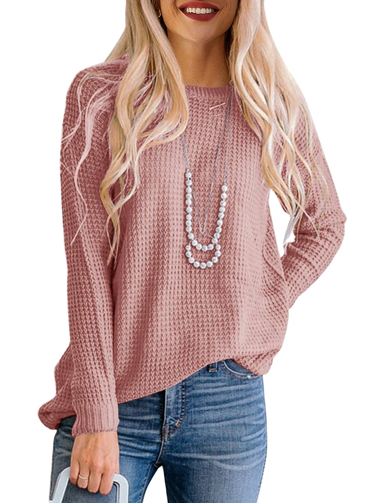 TECREW Women's Waffle Knit Pullover Sweater - Soft Long Sleeve Casual Jumper Top for Fall & Winter | Cozy Loungewear, Office Wear & Weekend Outfits