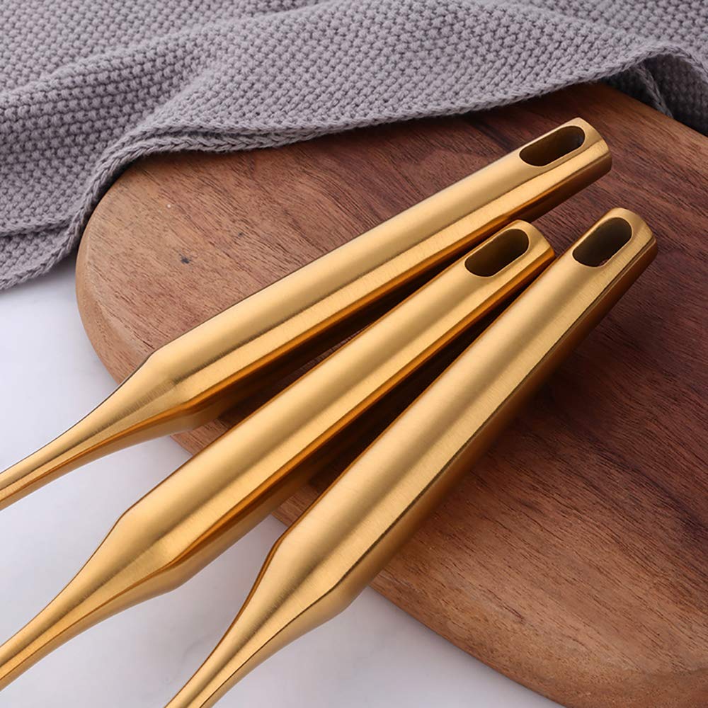 Premium 18/8 Stainless Steel Kitchen Utensil Set - 10 Piece Gold Cooking Tools with Long Handles for Sauteing, Frying & Baking - Dishwasher Safe Non-Slip Kitchenware Gift Set