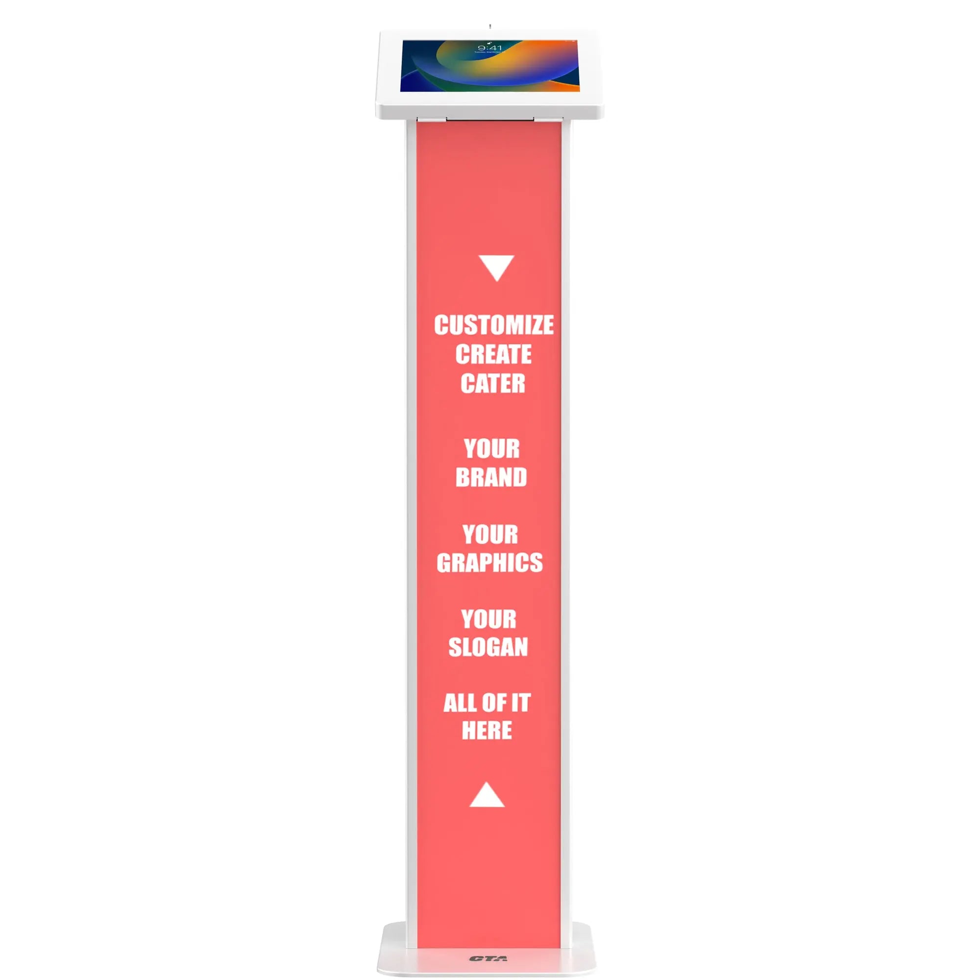 Customizable Premium Locking Floor Stand Kiosk with Graphic Card Slot for Branding - Perfect for Retail Stores, Trade Shows, and Event Displays