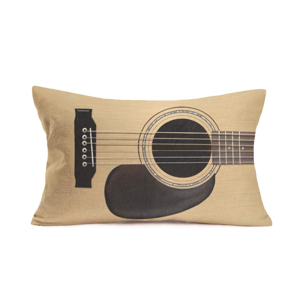 Vintage Guitar Throw Pillow Cover - 12x20 Inch Cotton Linen Bass Music Instrument Decor for Sofa, Bed, Living Room - Retro Musical Strings Design Home Decor Cushion Case (MB-Guitar) Perfect for Music Lovers' Home, Studio & Gift Giving