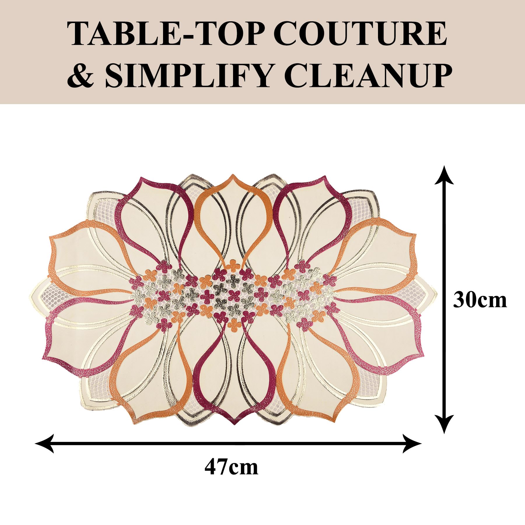 Premium Kuber Industries Placemats Set - 6-Piece Golden Leaf Design for Dining Table & Kitchen - Elegant Table Mats for Everyday Meals, Dinner Parties & Home Decor