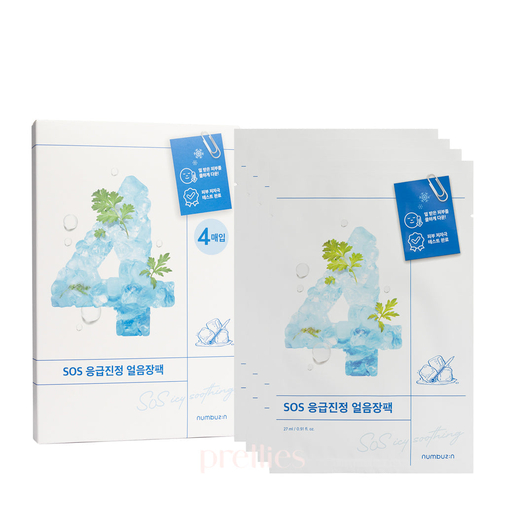 Numbuzin No.4 Icy Soothing Sheet Mask - 4 Sheets/Box - Hydrating & Cooling Facial Mask for Glowing Skin - Perfect for Summer Skincare & Post-Sun Care