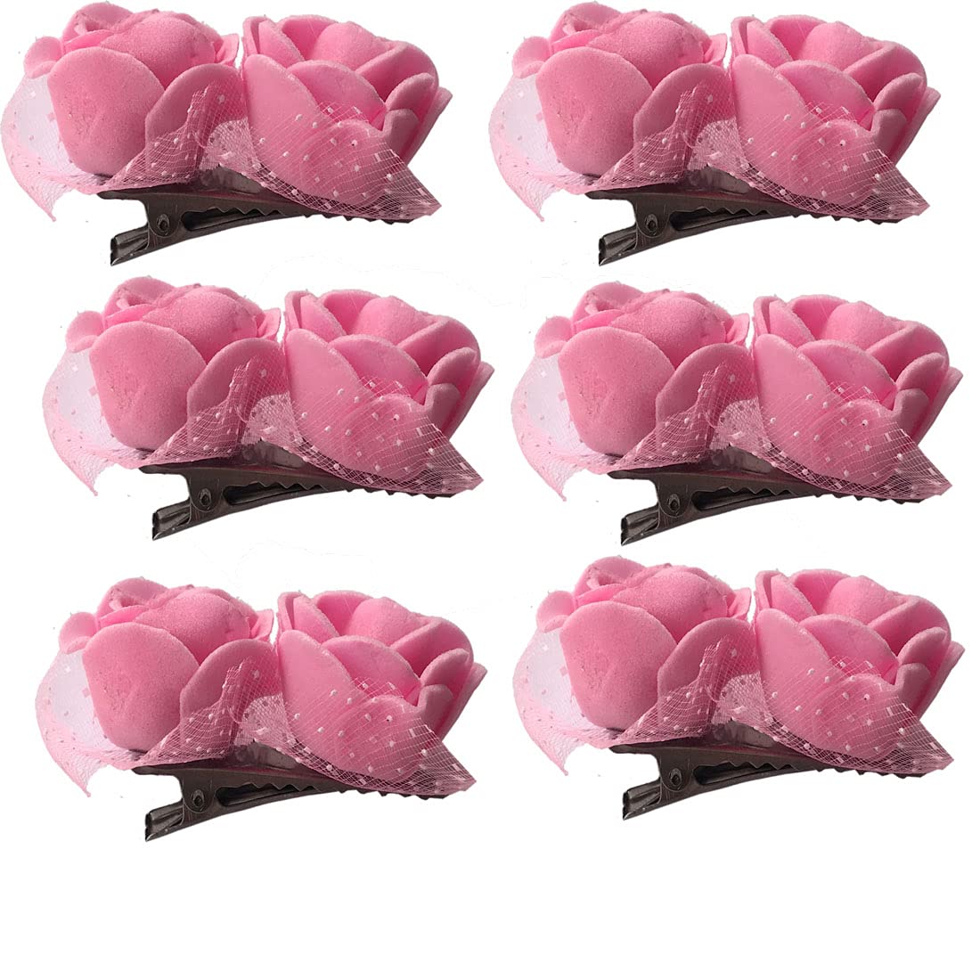 AROOMAN™ 6-Pack Pink Artificial Flower Juda Hair Pins for Girls - Hair Accessories for Weddings, Parties & Everyday Styling