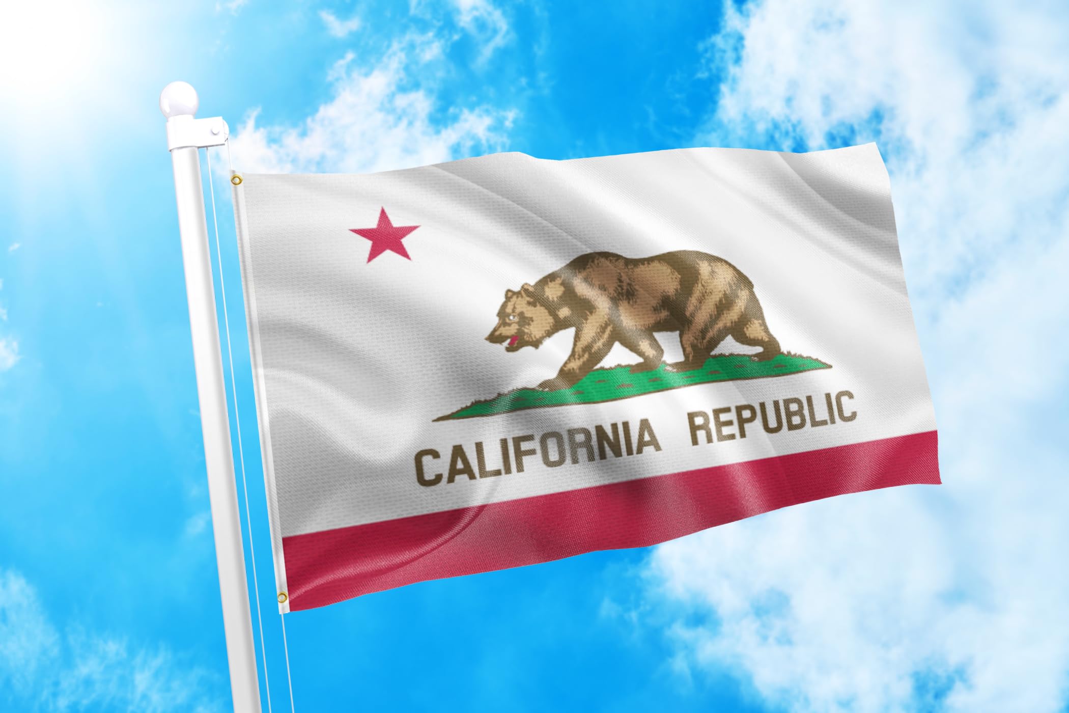 DMSE California State Bear Flag 2x3 Feet - 100% Polyester 100D UV Resistant Outdoor Flag - Perfect for Backyard, Garden, and Patriotic Decorations