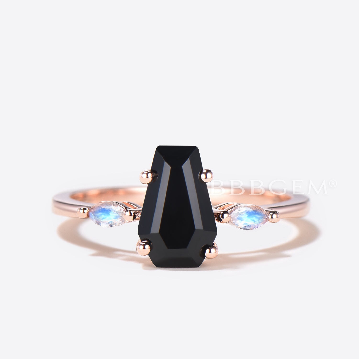 Natural Black Onyx Wedding Ring Set - Gothic Vintage Coffin Style Band for Men & Women - Perfect for Gothic Weddings, Dark Romance, and Alternative Fashion