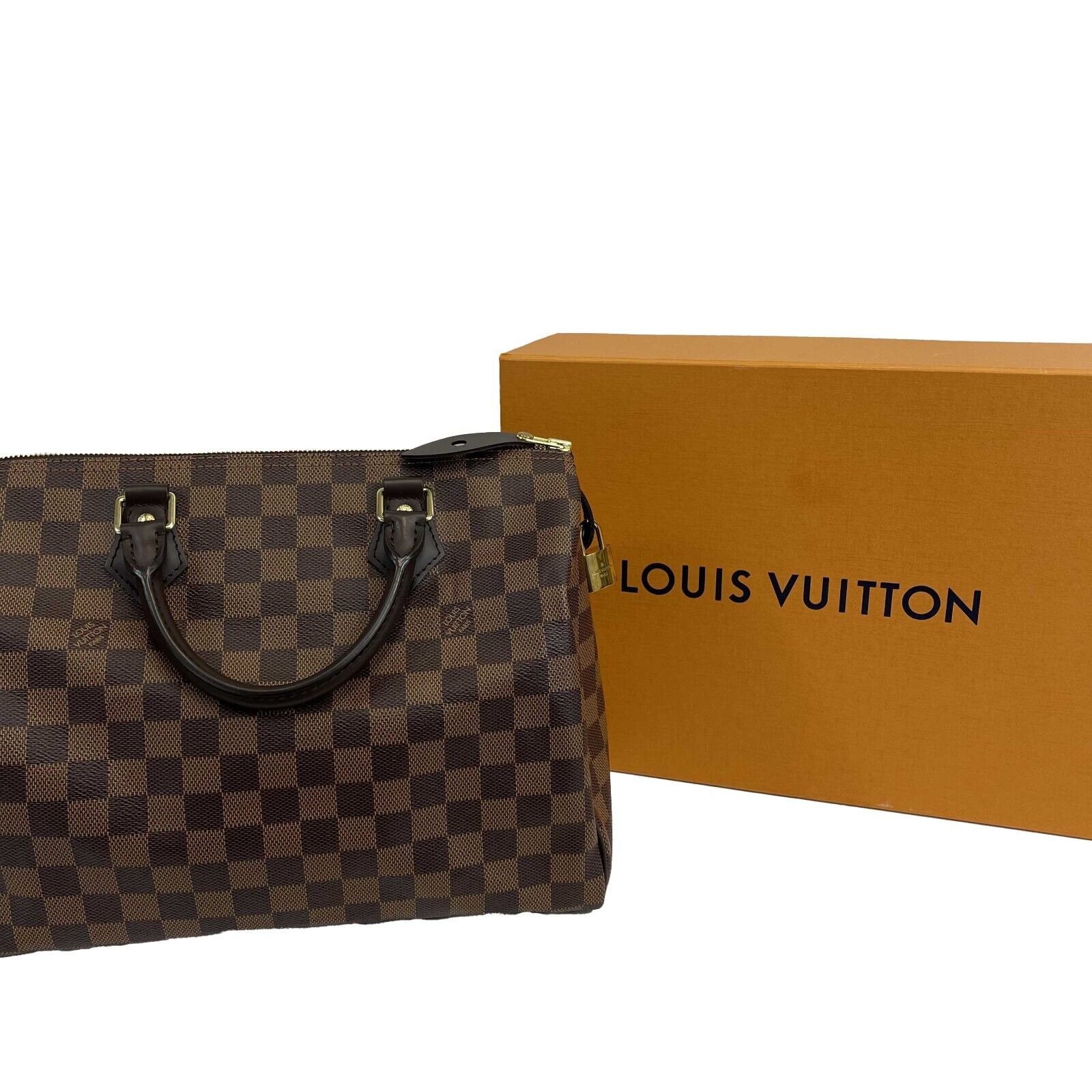 Authentic Louis Vuitton Damier Ebene Speedy 30 Brown Leather Top Handle Bag - Luxury Shoulder Tote for Women, Perfect for Work, Travel & Everyday Use
