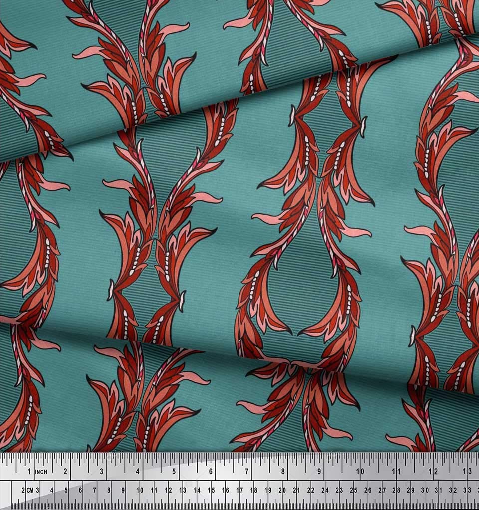Soimoi Moss Georgette Brown Fabric by The Yard - 42 Inch Wide Stripe & Ogee Damask Printed Fabric - Modern Stylish Patterns for Dresses, Curtains, DIY Crafts & Home Decor