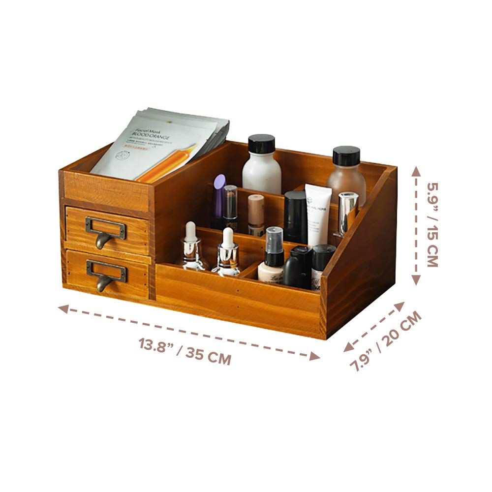 Rustic Wooden Farmhouse Makeup Vanity Tray - Skincare & Perfume Organizer - Bathroom Countertop Storage Box - Perfect for Bedroom, Bathroom & Vanity Table Organization