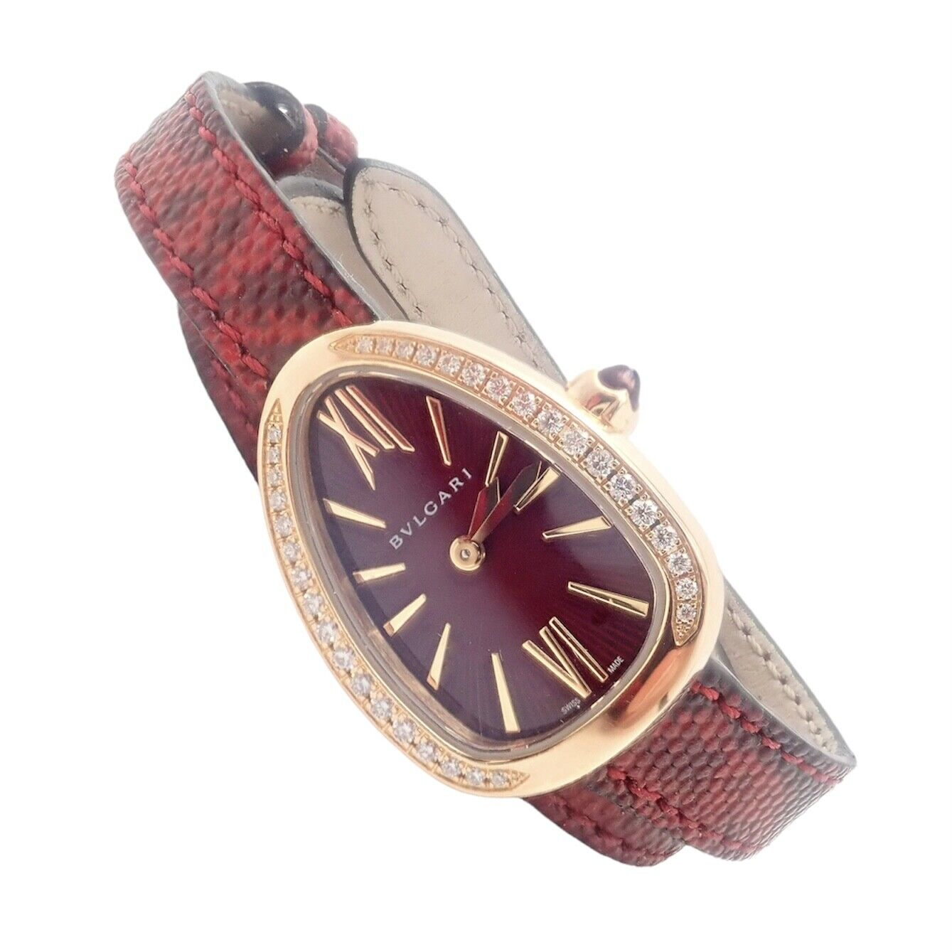 Bulgari Serpenti 18k Rose Gold Diamond Tubogas Watch with Red Snake Band & Tool - Luxury Women's Jewelry for Gifts & Special Occasions