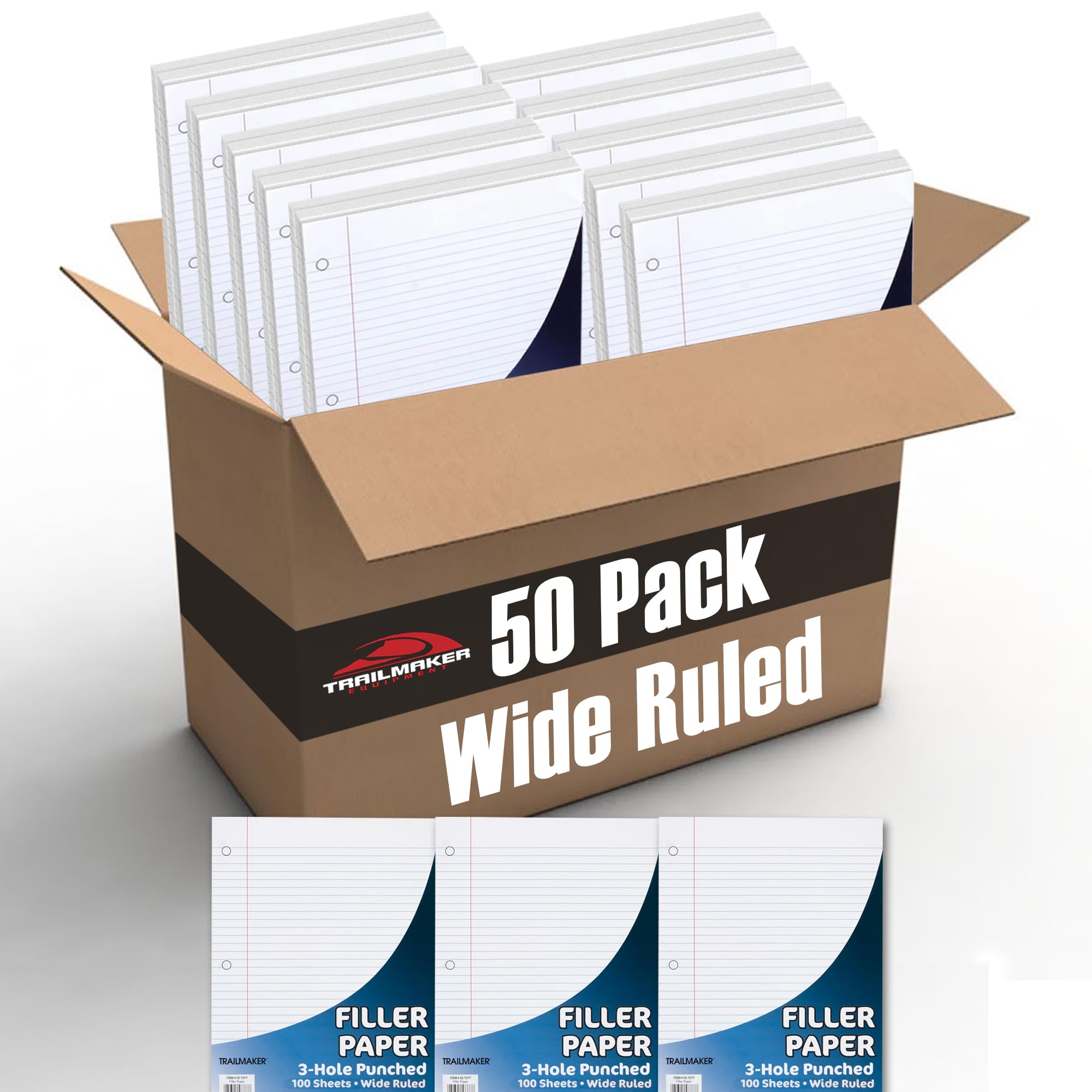 50 Pack Bulk Binder Paper Wide Ruled with 3 Hole Punches - 100 Sheets Each for School, Office & Home Organization | Filler Paper for 3-Ring Binders, Notebooks & Filing Systems