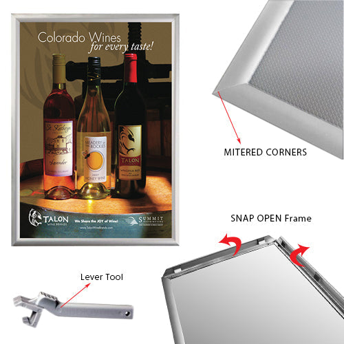 8.5x11 Euro Security Snap Frame - Silver Metal Poster Sign Holder with Frame Lever Tool - Perfect for Retail Displays, Offices, and Public Notices