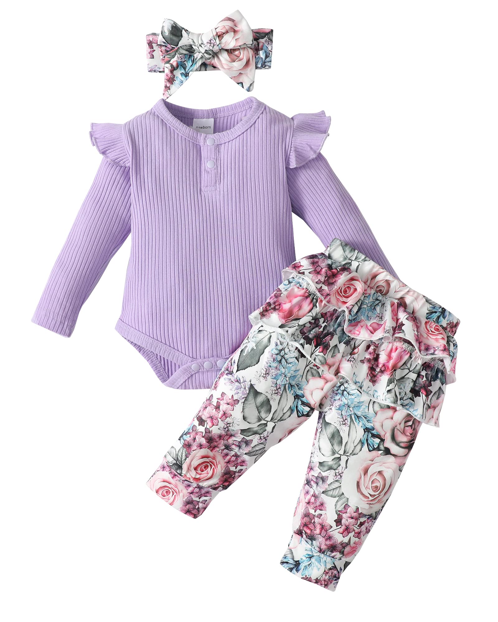 Newborn Baby Girl Clothes Set - Floral Romper & Pants Outfit 100% Cotton Soft Infant Clothing for 0-12 Months | Perfect for Photoshoots, Playdates & Special Occasions
