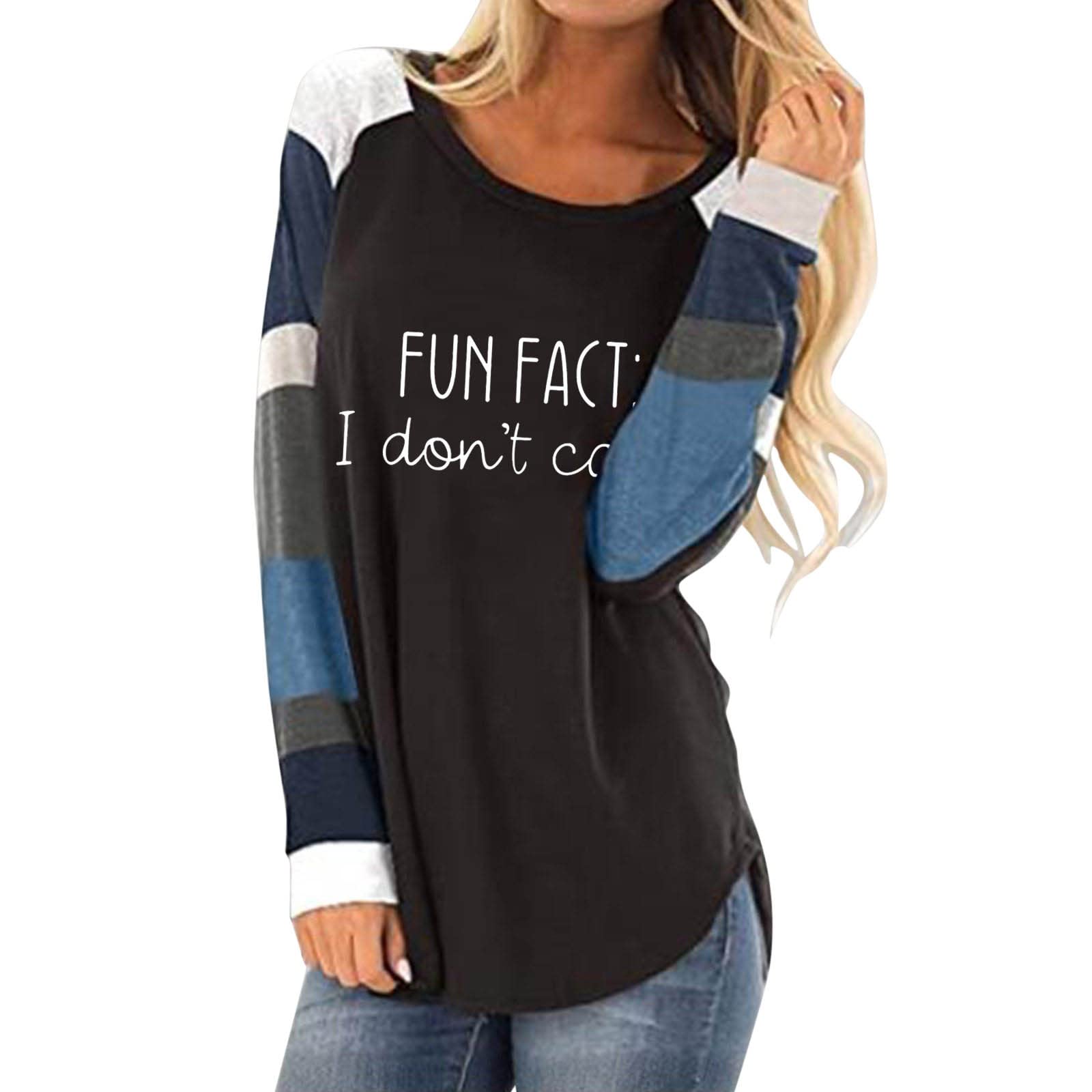 Women's Casual Long Sleeve Tunic Tops - Loose Fit Crew Neck Letter Print Striped Blouse for Work, Travel & Everyday Wear