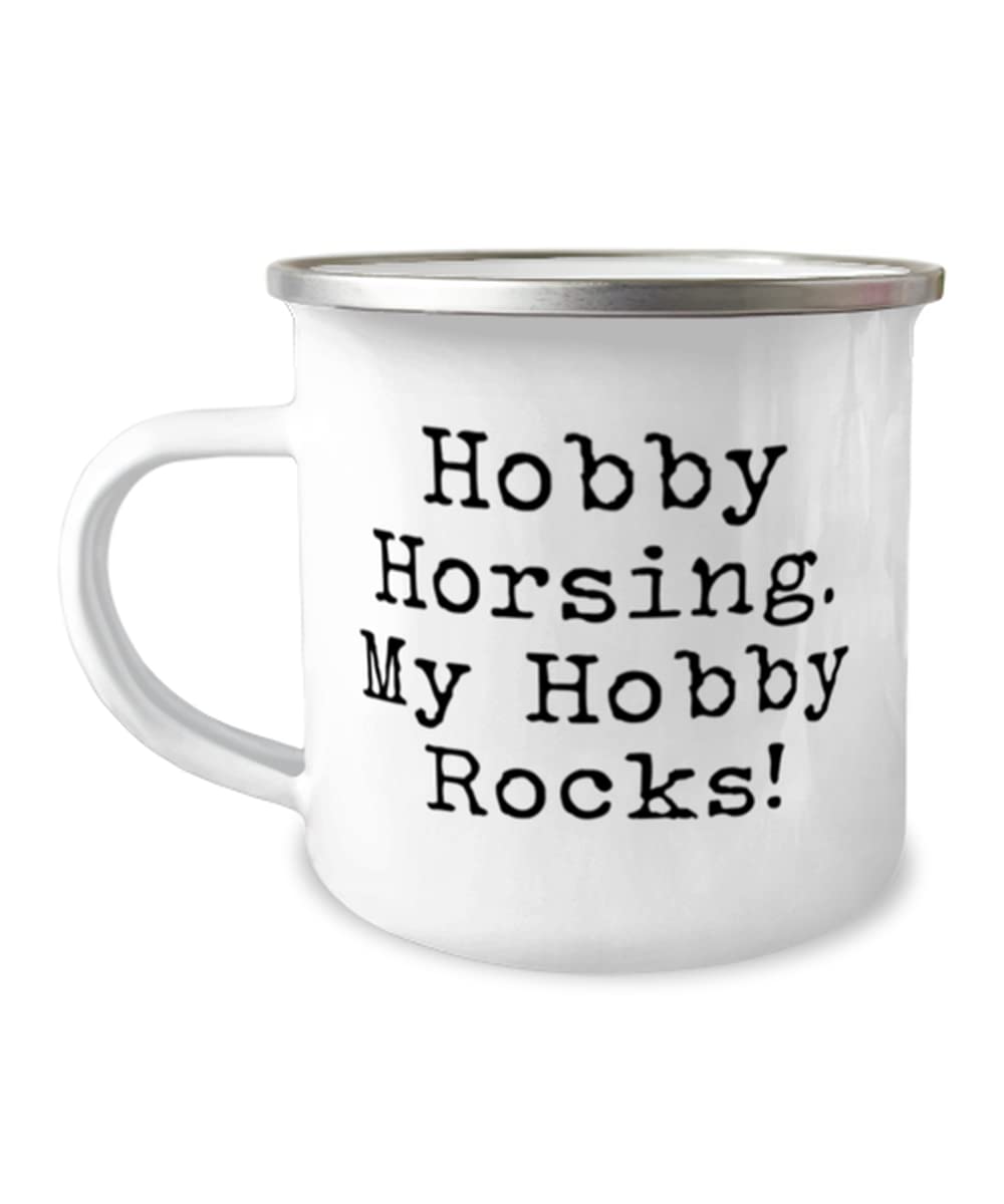 Motivational Hobby Horsing Gifts - 12oz Insulated Camper Mug for Equestrian Enthusiasts | Perfect for Holiday Gifts, Friends & Outdoor Adventures | Great for Camping, Travel & Coffee Lovers