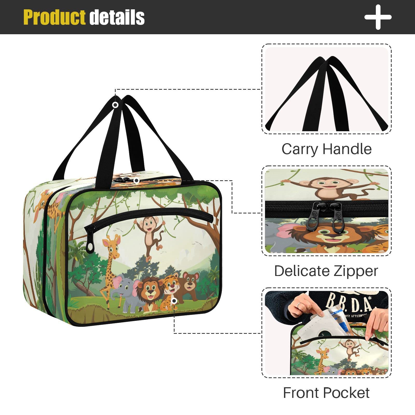 Waterproof Hanging Toiletry Bag for Women - Large Portable Cosmetic Organizer with Jungle Animal Print, Perfect for Travel, Gym & Daily Makeup Storage