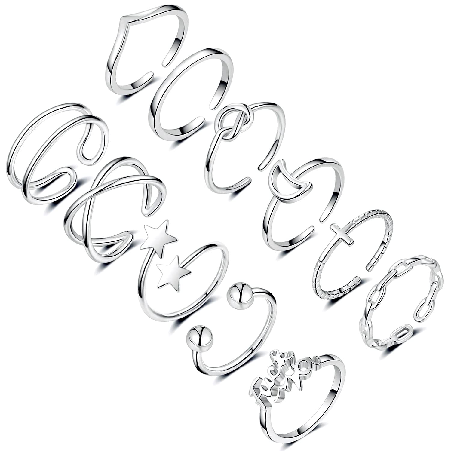 Honsny 11PCS Adjustable Stackable Rings for Women - Silver & Gold Knuckle Rings Set, Trendy Joint Finger Rings Pack for Teens & Women | Perfect for Daily Wear, Parties, Gifts & Fashion Accessories
