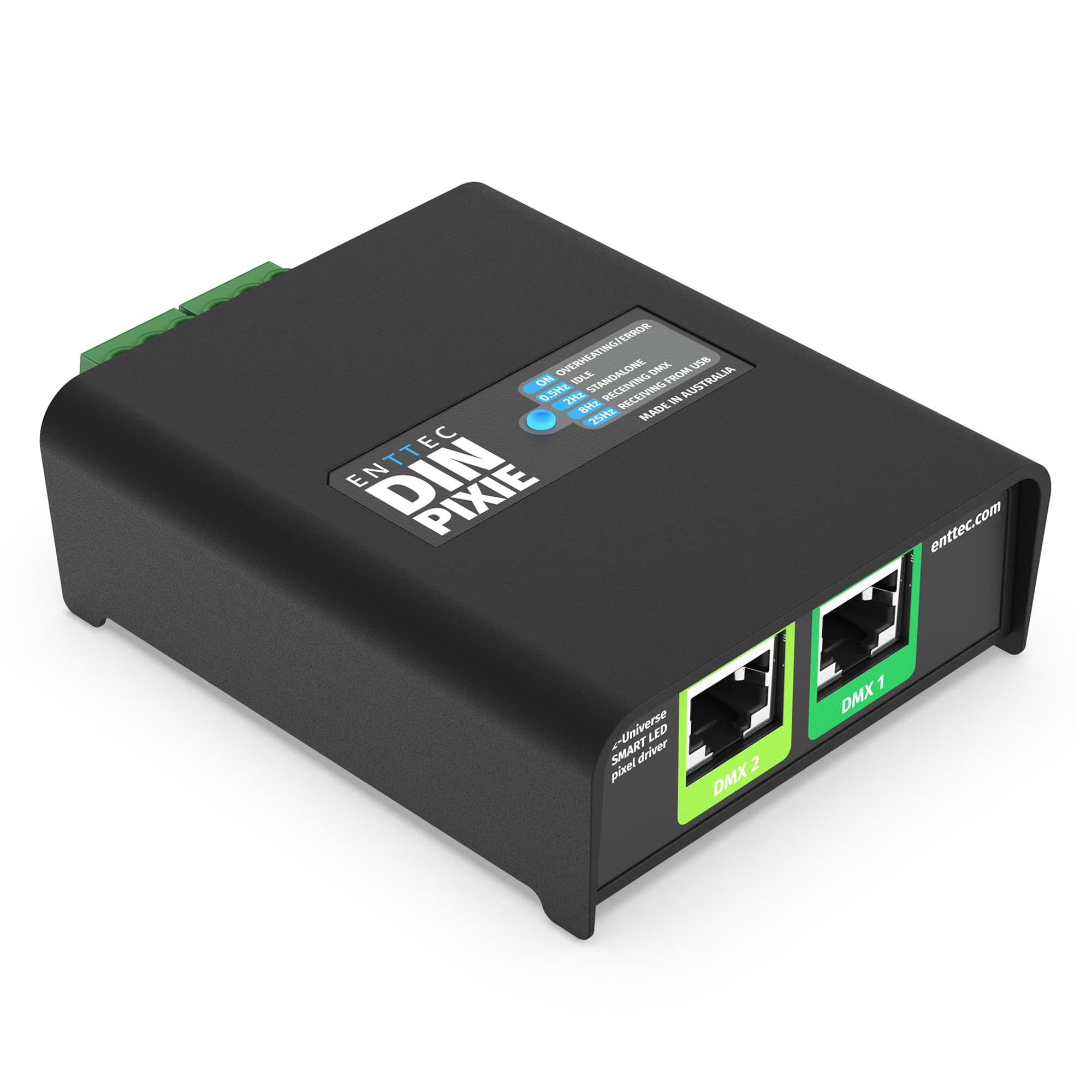 Enttec Din Pixie 73539 2-Universe DMX LED Pixel Controller - Professional Black Lighting Control for Stage, DJ, and Theater Performances