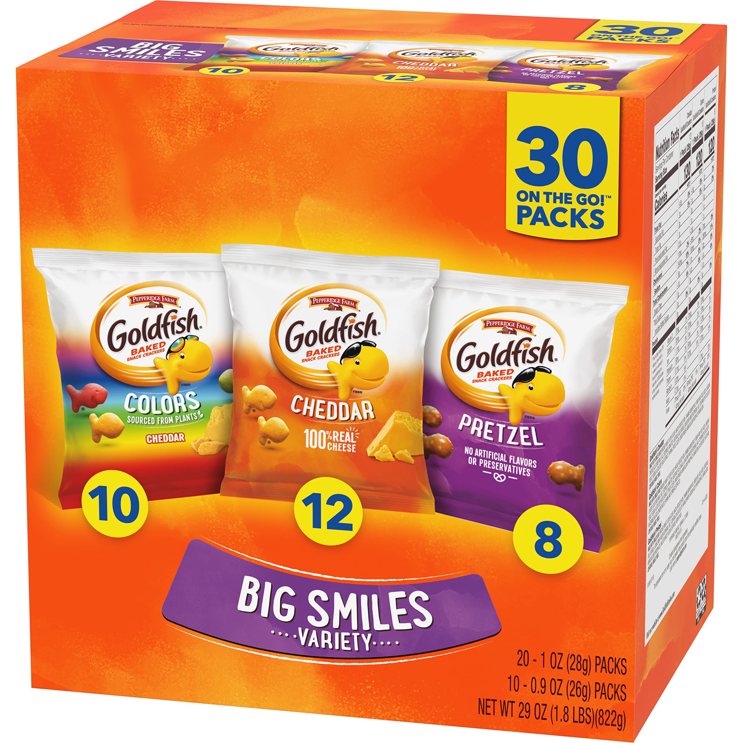 **Goldfish Crackers Big Smiles Variety Pack (30 Count) – Cheddar, Colors & Pretzels – Perfect for Lunchboxes, Snacks & Parties**