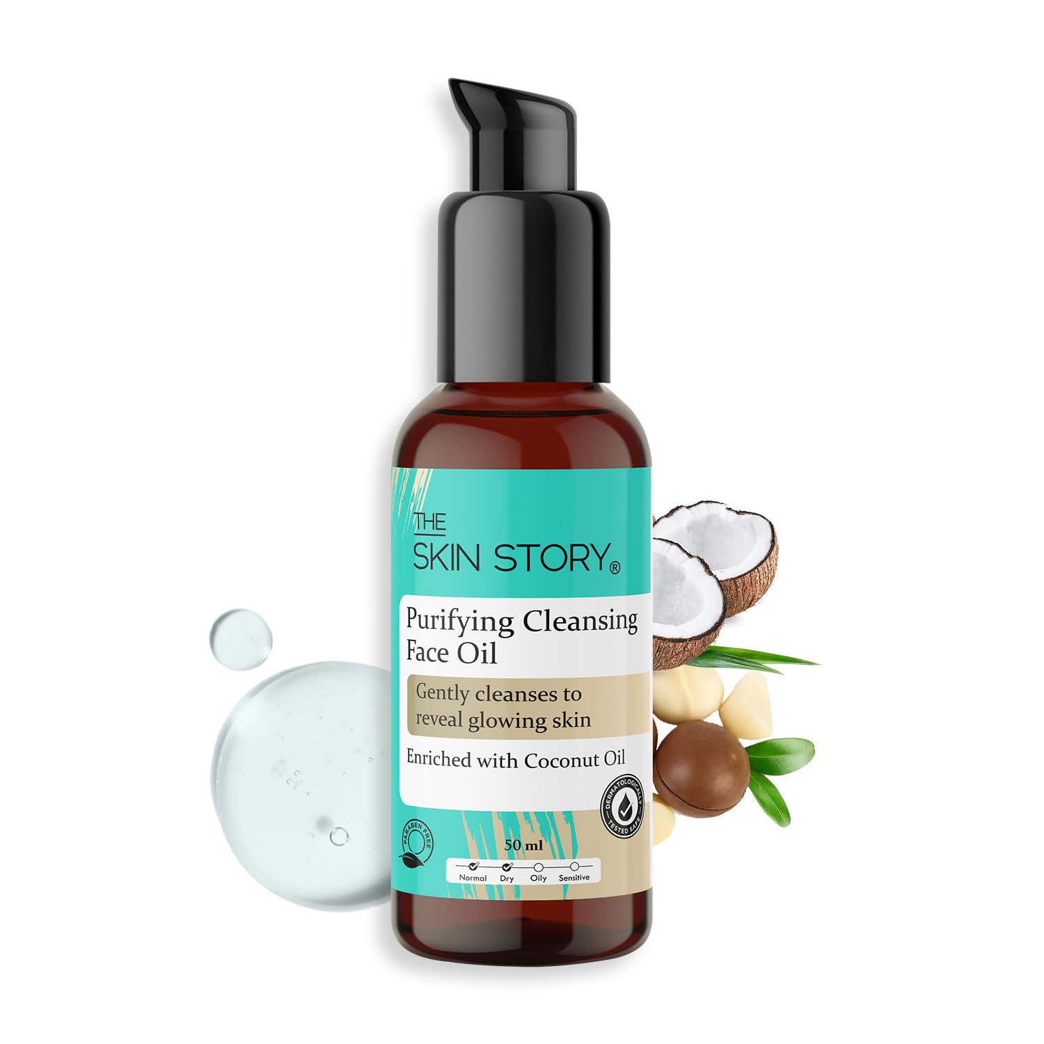 The Skin Story Purifying Cleansing Oil 50ml | Gentle Makeup Remover & Deep Facial Cleanser | Natural Macadamia, Jojoba & Coconut Oils | Hydrating & Nourishing Formula | Dermatologist Tested, Paraben-Free | For Normal to Dry Skin | Perfect for Daily Skincare Routine & Travel-Friendly Size