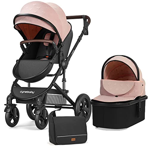Premium Baby Stroller for Newborn to Toddler - Cynebaby Luxury Bassinet Pushchair with Adjustable Reclining Seat, Mommy Bag & Footmuff | Perfect for Shopping, Travel & Daily Walks