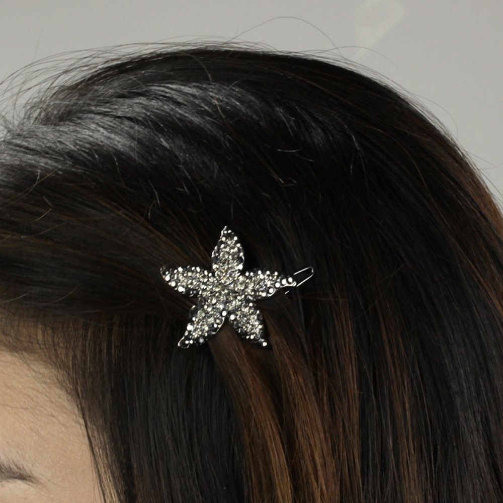 DoubleAccent Simulated Crystal Starfish Hair Barrettes - Black Hair Clips for Women, Girls | Perfect for Weddings, Parties & Everyday Elegance