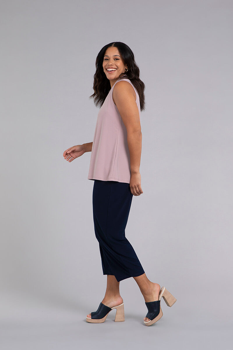 Deep V Trapeze Tank Top for Women - Soft Dusty Rose Blouse for Summer, Casual Wear & Layering