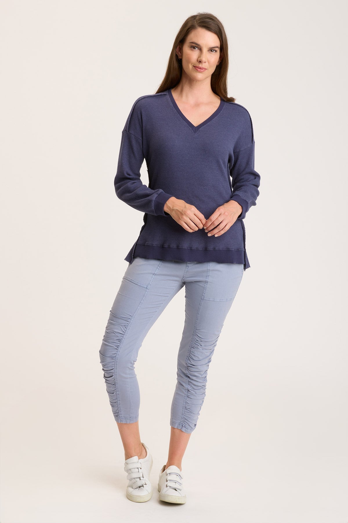 Oxley Women's V-Neck Navy Blue T-Shirt - Soft Cotton Casual Tee for Everyday Wear, Work & Outfits