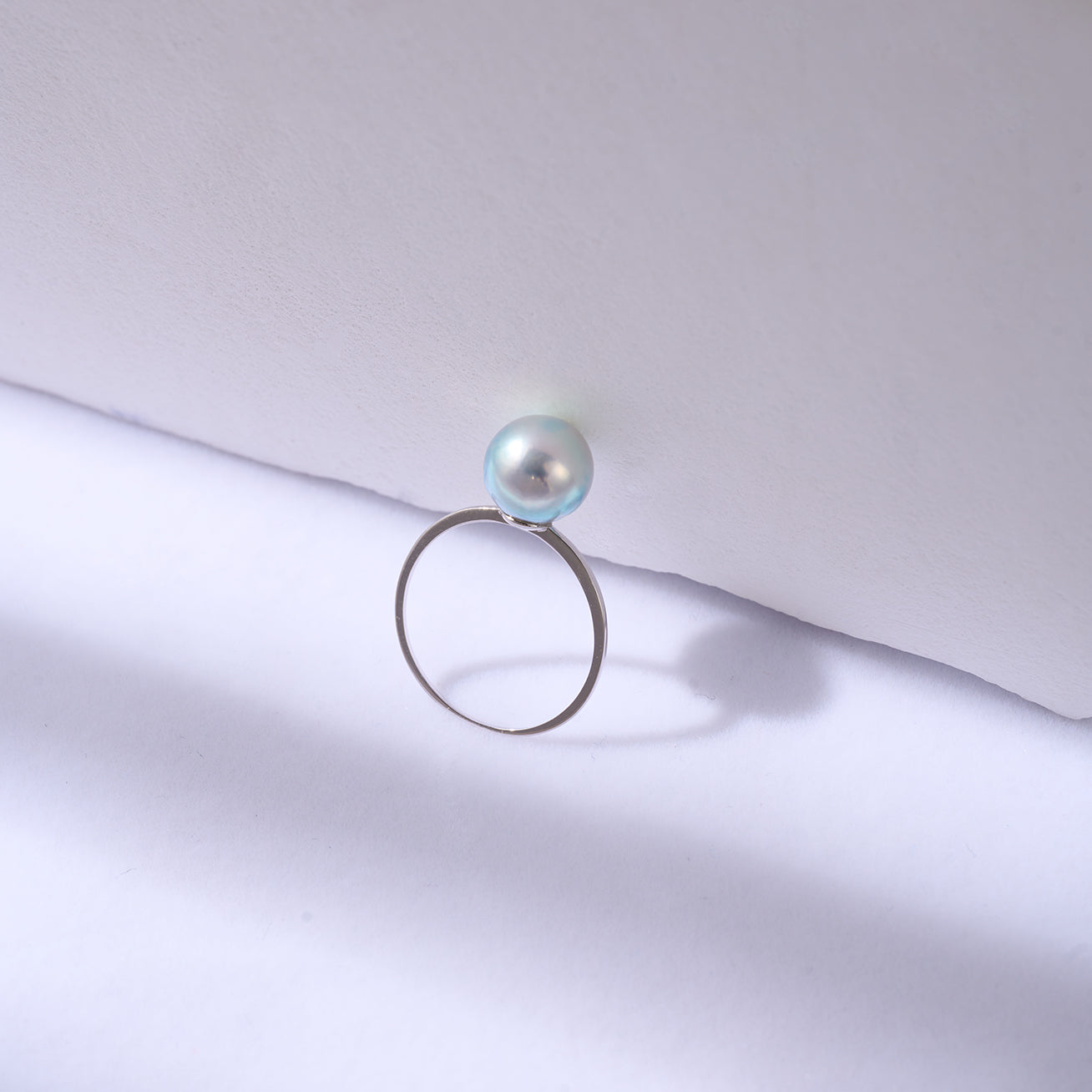 18K Gold Silver Blue Akoya Pearl Ring KR00105 - Elegant Pearl Jewelry for Women, Perfect for Weddings, Anniversaries & Special Occasions