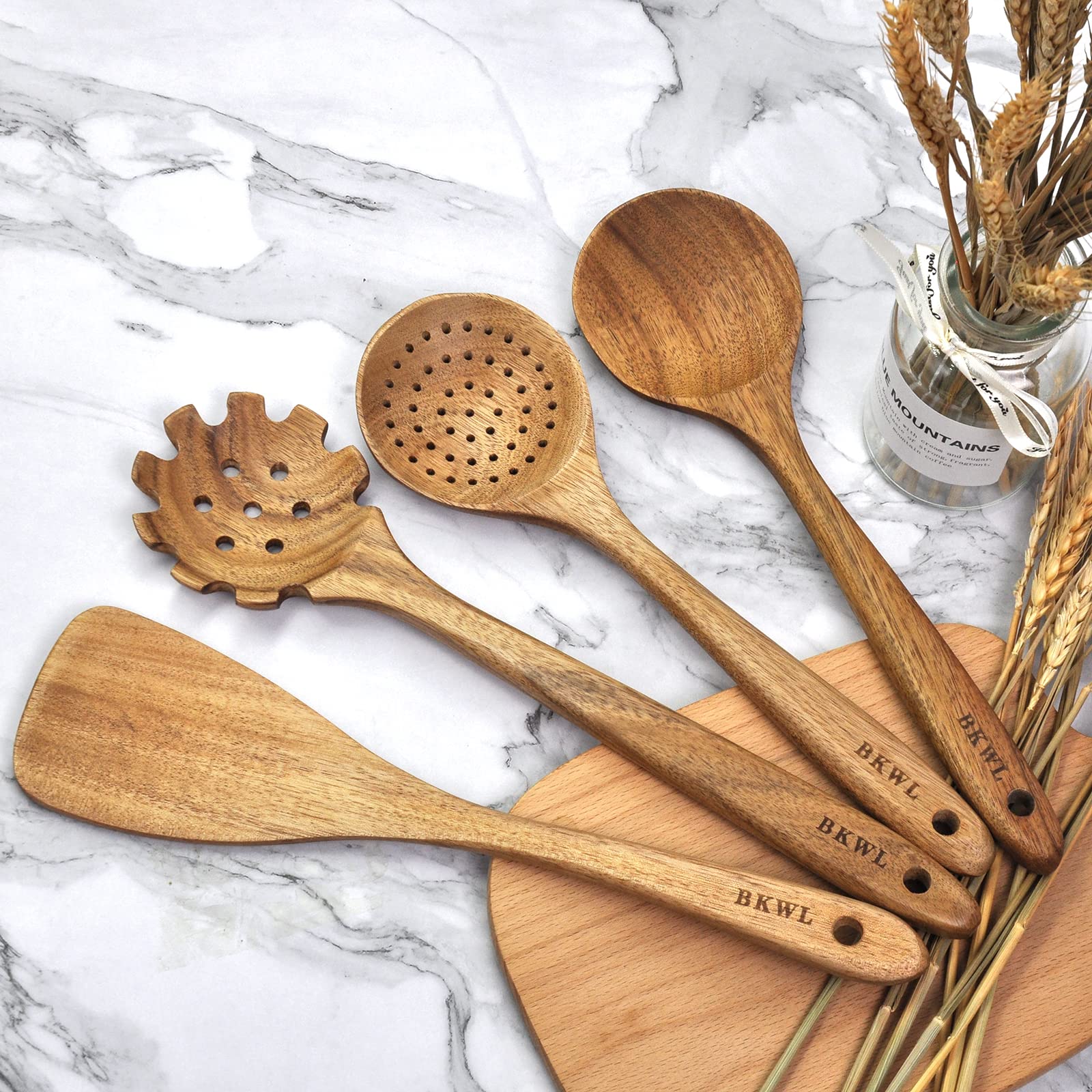 Premium 12-Piece Wooden Cooking Utensil Set - Natural Wood Spoons, Spatulas & Kitchen Tools for Baking, Stirring & Serving - Eco-Friendly Non-Scratch Cookware for Home Chefs & Healthy Cooking