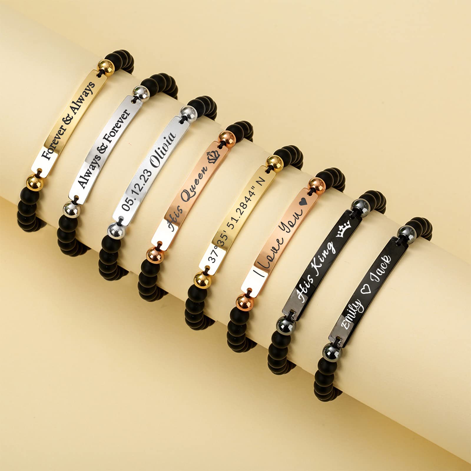 Personalized Engraved Bracelet - Custom Name Bracelet for Women & Men, Handmade Adjustable Gift for Anniversary, Birthday, Graduation, Father's Day | Romantic Couple Jewelry, Memorial Keepsake