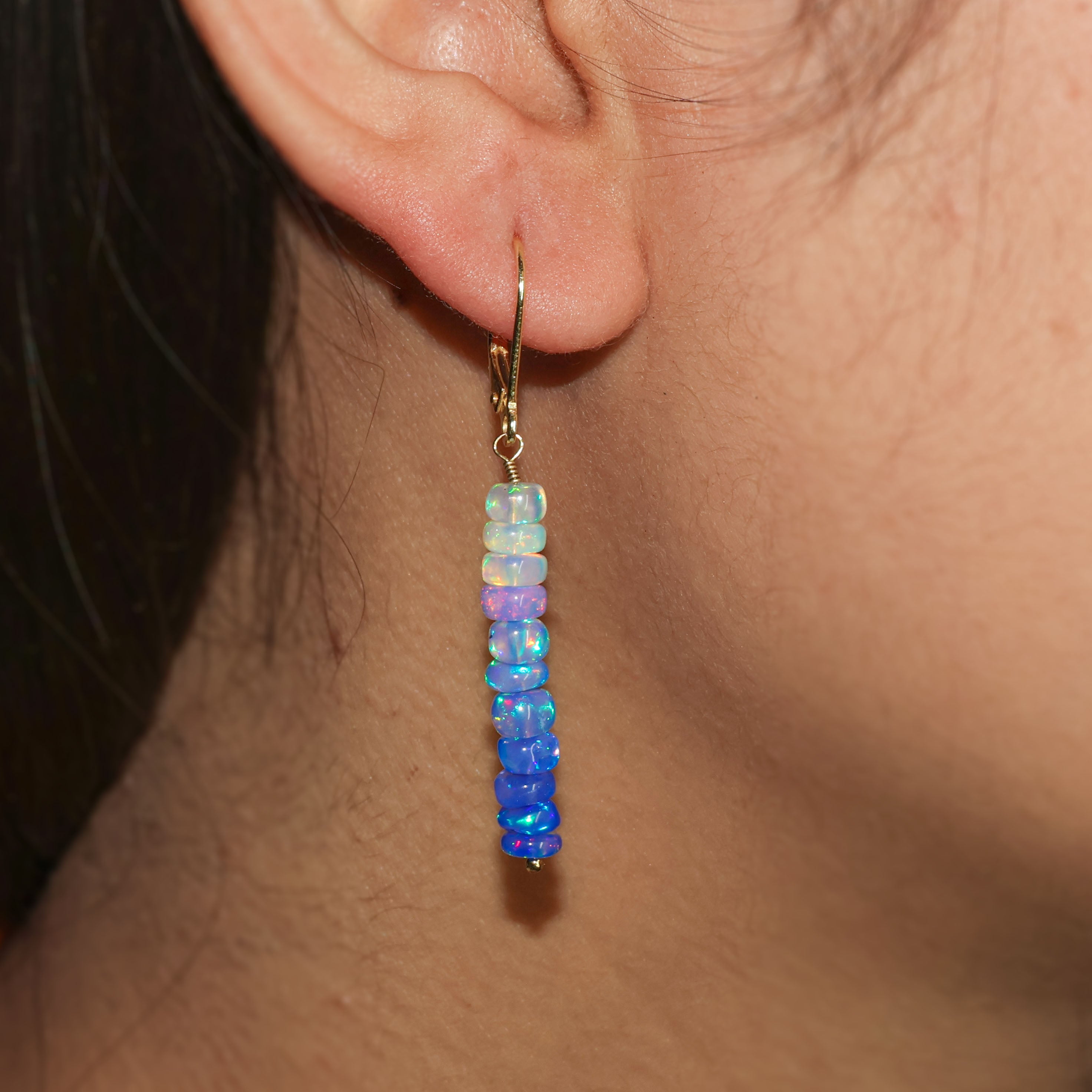 Natural Blue Opal Linear Beaded Dangle Drop Earrings for Women - Handmade Bohemian Jewelry - Perfect for Weddings, Parties & Special Occasions