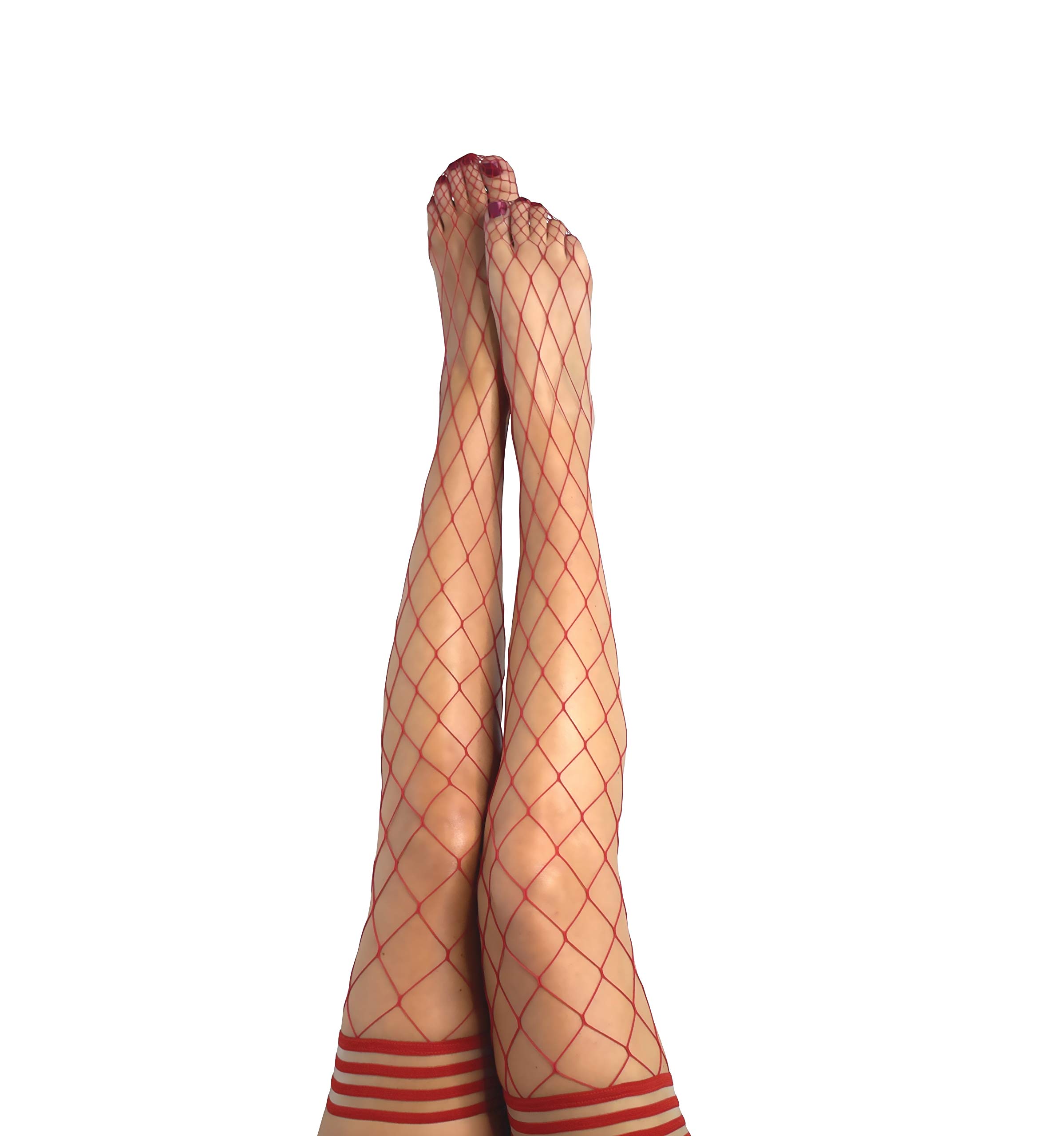 Kix'ies Thigh High Stockings for Women - No Slip Grip Stay Up Thigh Bands, Sexy Lingerie & Hosiery (Claudia Large Diamond Red Fishnet 1327B) | Perfect for Date Nights, Cosplay & Special Occasions