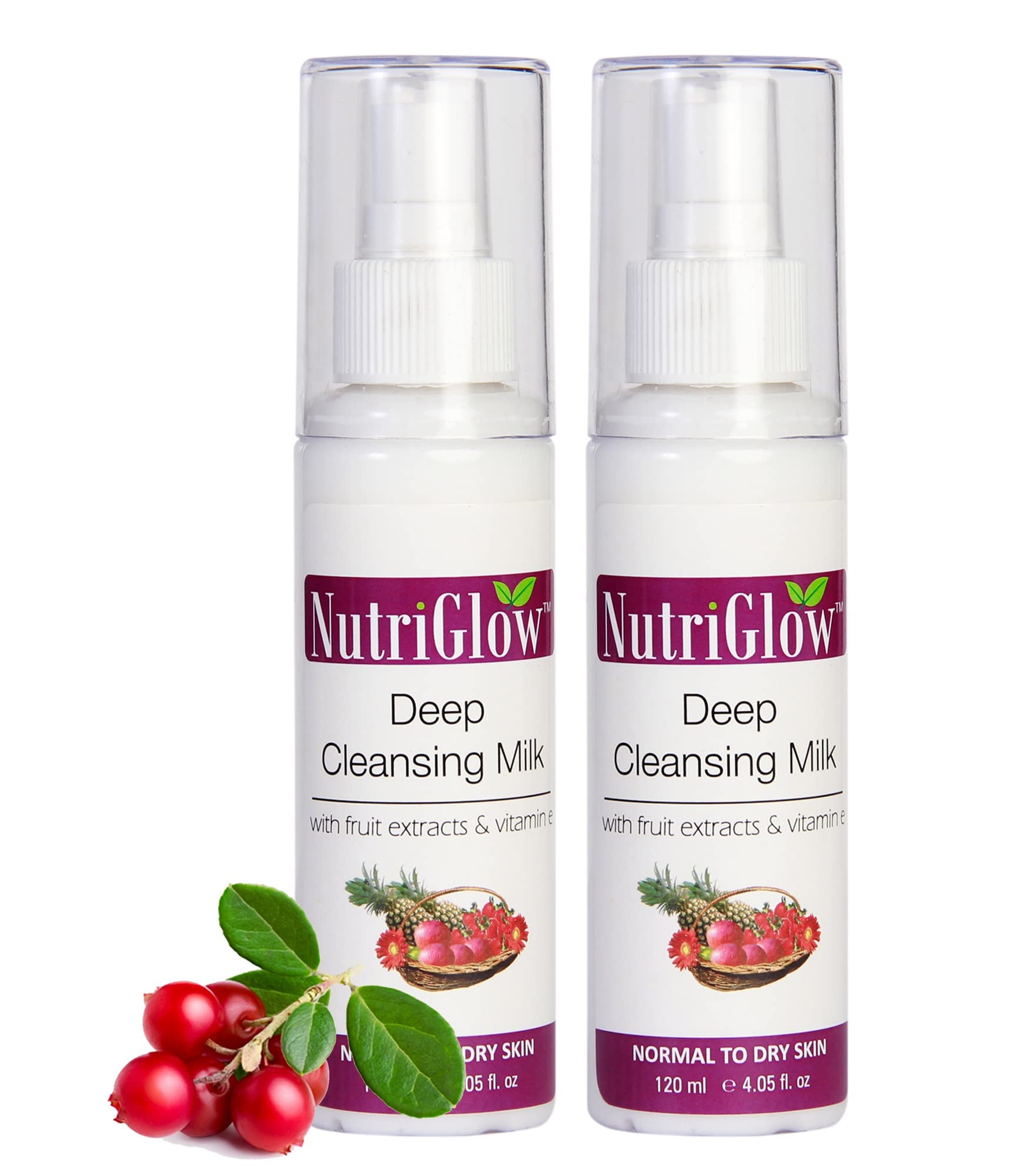 NutriGlow Deep Cleansing Milk with Fruit Extracts & Vitamin E - 120ml (Pack of 2) | Gentle Face Wash for Radiant Glow & Clear Skin | Perfect for Daily Skincare Routine & Travel